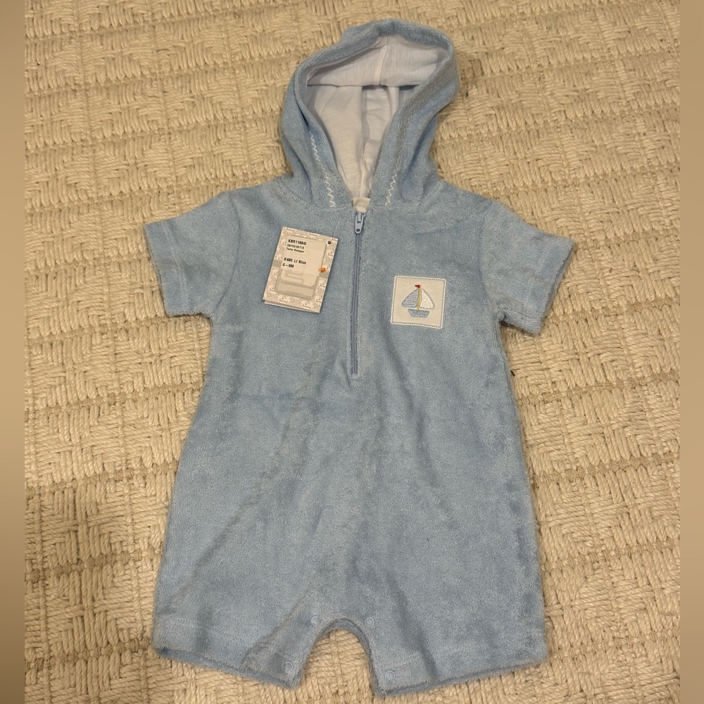 Kissy Kissy NWT Sailboat Terry Hooded Romper